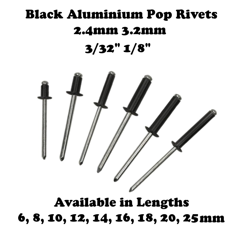 Black Aluminium Pop Rivets 2.4, 3.2mm(3/32,1/8) Standard